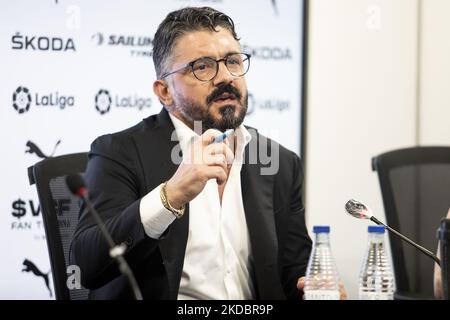 Gennaro Gattuso a été présenté à la conférence de presse comme nouvel entraîneur de Valencia CF au stade Mestalla. Stade le 9 juin 2022. (Photo de Jose Miguel Fernandez/NurPhoto) Banque D'Images