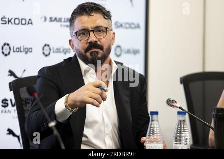 Gennaro Gattuso a été présenté à la conférence de presse comme nouvel entraîneur de Valencia CF au stade Mestalla. Stade le 9 juin 2022. (Photo de Jose Miguel Fernandez/NurPhoto) Banque D'Images