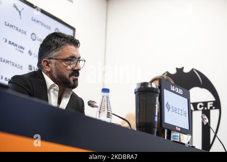 Gennaro Gattuso a été présenté à la conférence de presse comme nouvel entraîneur de Valencia CF au stade Mestalla. Stade le 9 juin 2022. (Photo de Jose Miguel Fernandez/NurPhoto) Banque D'Images