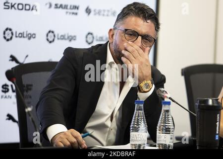 Gennaro Gattuso a été présenté à la conférence de presse comme nouvel entraîneur de Valencia CF au stade Mestalla. Stade le 9 juin 2022. (Photo de Jose Miguel Fernandez/NurPhoto) Banque D'Images