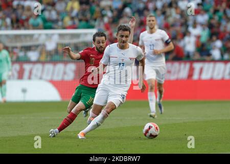 Ales Mateju de la République du Czeck lors du match de football de la Ligue des nations de l'UEFA entre le Portugal et la République tchèque à l'Estadio José Alvalade à Lisbonne sur 9 juin 2022. (Photo de Valter Gouveia/NurPhoto) Banque D'Images