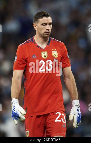 Emiliano Martinez (Aston Villa) d'Argentine pendant le match de Finalissima 2022 entre l'Argentine et l'Italie au stade Wembley sur 1 juin 2022 à Londres, en Angleterre. (Photo de Jose Breton/Pics action/NurPhoto) Banque D'Images