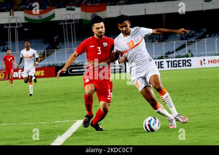 Le dernier match de football de la coupe asiatique 2023 de l'AFC entre l'Inde et l'Afghanistan au Vivekananda Yuba Bharati Krirangan à Kolkata sur 11 juin,2022. Inde -2 et Afghanistan-1. (Photo de Debajyoti Chakraborty/NurPhoto) Banque D'Images