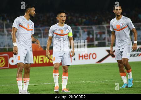 Le dernier match de football de la coupe asiatique 2023 de l'AFC entre l'Inde et l'Afghanistan au Vivekananda Yuba Bharati Krirangan à Kolkata sur 11 juin,2022. Inde -2 et Afghanistan-1. (Photo de Debajyoti Chakraborty/NurPhoto) Banque D'Images