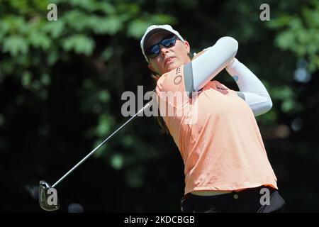 Jennifer Kupcho, de Westminster, Colorado, réagit après les coups du tee 4th lors de la dernière partie du tournoi de golf Meijer LPGA Classic au Blythefield Country Club à Belmont, MI, États-Unis, dimanche, 19 juin 2022. (Photo par Amy Lemus/NurPhoto) Banque D'Images