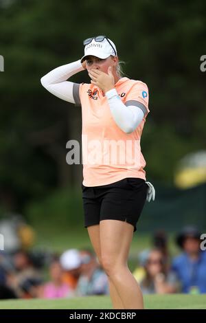 Jennifer Kupcho, des États-Unis, réagit après avoir remporté la Classique Meijer LPGA pour un tournoi de golf simple au Blythefield Country Club à Belmont, MI, USA Sunday, 19 juin 2022. (Photo de Jorge Lemus/NurPhoto) Banque D'Images