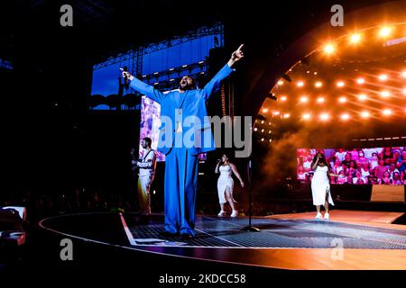 Marco Mengoni en concert au stade Giuseppe Meazza à San Siro à Milan, Italie, sur 19 juin 2022 (photo de Mairo Cinquetti/NurPhoto) Banque D'Images