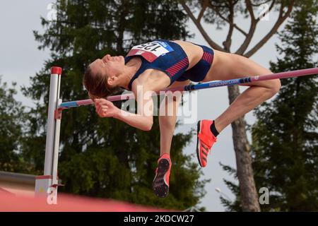 Elena Vallortigara, athlète de Carabinieri, remporte le saut en hauteur aux championnats italiens absolus de Rieti (Italie), le 26 juin 2022. (Photo de Riccardo Fabi/NurPhoto) Banque D'Images