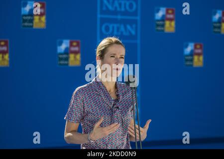 Le Premier ministre estonien, Kaja Kallas, s’est entretenu avec les médias au Sommet de l’OTAN à Madrid. (Photo de Celestino Arce/NurPhoto) Banque D'Images