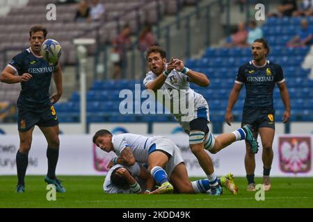 Espagne hommes 7s vs Italie hommes 7s, un match de quilication de la piscine B de la deuxième partie de la série de championnat de rugby Europe Sevens 2022 à Cracovie. Samedi, 02 juillet 2022, dans le stade municipal de Henryk Reyman, Cracovie, petite Pologne Voivodeship, Pologne. (Photo par Artur Widak/NurPhoto) Banque D'Images