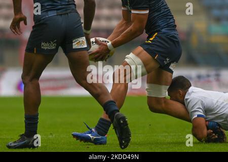 Espagne hommes 7s vs Italie hommes 7s, un match de quilication de la piscine B de la deuxième partie de la série de championnat de rugby Europe Sevens 2022 à Cracovie. Samedi, 02 juillet 2022, dans le stade municipal de Henryk Reyman, Cracovie, petite Pologne Voivodeship, Pologne. (Photo par Artur Widak/NurPhoto) Banque D'Images