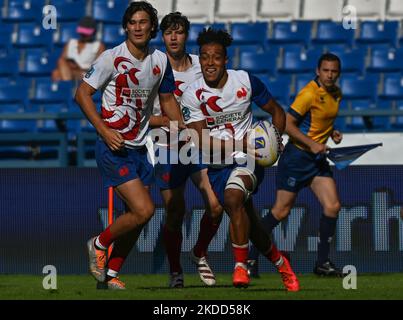 Esteban JOUVE de France en action pendant la France 7s contre l'Espagne 7S, la finale masculine 7s de la série de Championnat de rugby Europe Sevens 2022 à Cracovie. Le dimanche, 03 juillet 2022, au stade municipal de Henryk Reyman, Cracovie, petite Pologne Voivodeship, Pologne. (Photo par Artur Widak/NurPhoto) Banque D'Images