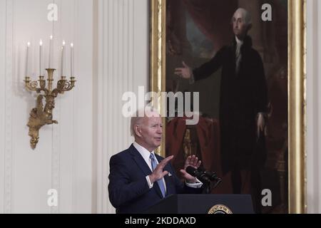 LE président AMÉRICAIN Joe Biden parle des soldats américains lors de la Médaille d'honneur qui a combattu lors de la cérémonie de la guerre du Vietnam, aujourd'hui sur 05 juillet 2022 à la salle est/Maison Blanche à Washington DC, Etats-Unis. (Photo de Lénine Nolly/NurPhoto) Banque D'Images