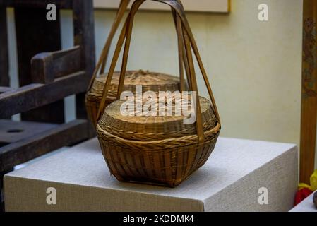 Paniers en bambou traditionnels de nationalité Zhuang à Guangxi, en Chine Banque D'Images