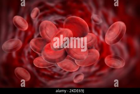 Cellules sanguines à l'intérieur de la veine. 3D illustration. Banque D'Images