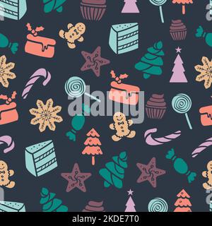 Gâteaux de Noël, pâtisseries, bonbons fond de répétition sans couture Illustration de Vecteur