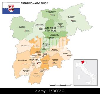 Carte du quartier de Trentin-Haut-Adige avec drapeau Banque D'Images