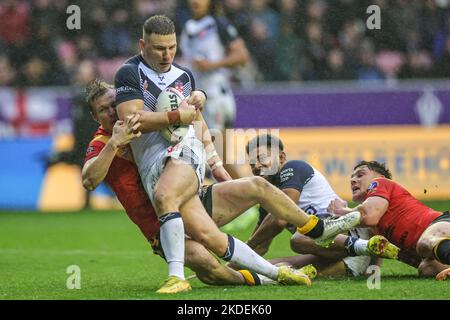 Wigan, Royaume-Uni. 06th novembre 2022. George Williams d'Angleterre en action pendant la coupe du monde de rugby 2021 quart de finale match Angleterre contre Papouasie-Nouvelle-Guinée au stade DW, Wigan, Royaume-Uni, 5th novembre 2022 (photo de Mark Cosgrove/News Images) à Wigan, Royaume-Uni le 11/6/2022. (Photo de Mark Cosgrove/News Images/Sipa USA) crédit: SIPA USA/Alay Live News Banque D'Images