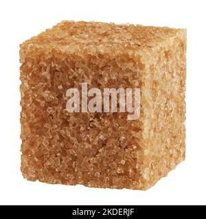 Cube de sucre de canne brun isolé sur fond blanc, chemin d'écrêtage, profondeur de champ complète Banque D'Images