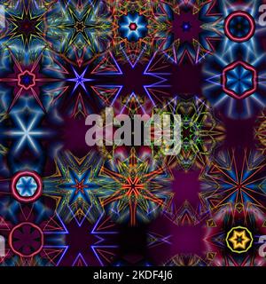 Motif sans couture avec flocons de neige multicolores. Design pour les cartes de vœux de Noël et du nouvel an, tissu, papier d'emballage, invitation, papeterie. Banque D'Images
