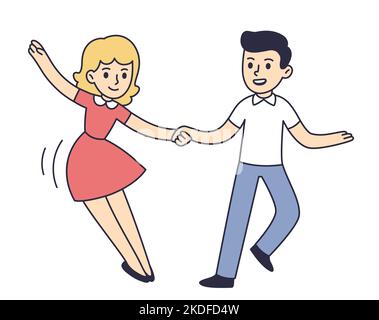 Mignon dessin animé jeune couple dansant. Swing dance, Lindy hop. Illustration de clip art vectoriel. Illustration de Vecteur