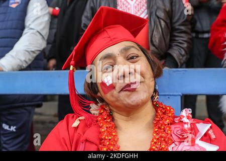 Warrington, Royaume-Uni. 06th novembre 2022. Les fans de Tongga arrivent au stade Halliwell Jones lors de la coupe du monde de rugby 2021 quart de finale match Tonga contre Samoa au stade Halliwell Jones, Warrington, Royaume-Uni, 6th novembre 2022 (photo de Mark Cosgrove/News Images) crédit: News Images LTD/Alay Live News Banque D'Images