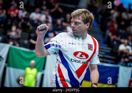 Prague, République tchèque. 06th novembre 2022. Ondrej vit de la République tchèque réagit pendant le championnat du monde de Futnet de l'UNIF hommes match République tchèque contre la Roumanie, Prague, République tchèque, 6 novembre 2022. Crédit: Jaroslav Svoboda/CTK photo/Alamy Live News Banque D'Images