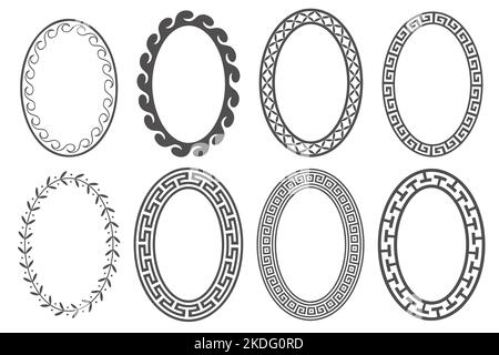 Ensemble de cadres ovales à clé grecque. Bordures circulaires avec ornements en méandre. Ellipse conceptions anciennes. Vecteur Illustration de Vecteur