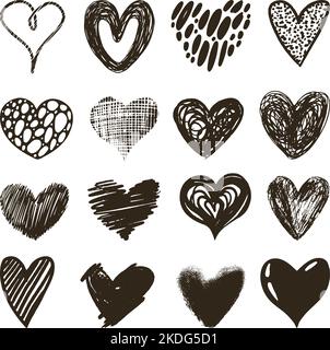 Collection Doodle Hearts. Motif coeur d'esquisse, timbres d'amour à gratter. Scribble vecteur néoclassique de jour, de mariage ou d'anniversaire dessiné à la main Illustration de Vecteur