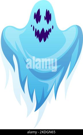 Dessin animé fantôme. Halloween Spiks, monstre fantôme effrayant, personnage de cauchemar, dessin simple, esprit bleu avec visage méchant en colère, vacances d'automne, fantôme Illustration de Vecteur