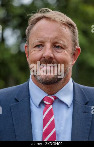 Londres, Royaume-Uni. 7th septembre 2022. Toby Perkins, député du Parti travailliste de Chesterfield, est interviewé sur College Green. Photo par Amanda Rose Banque D'Images