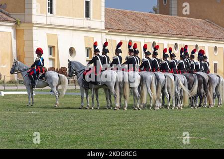 Palais royal de carditello carrousel des carabinieri à cheval avec les chevaux de la race Persano Banque D'Images