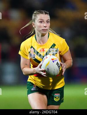 Tarryn Aiken d'Australie lors du match B de la coupe du monde de rugby féminin à XIII au STADE LNER Community Stadium, York. Date de la photo: Dimanche 6 novembre 2022. Banque D'Images