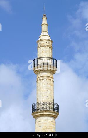 Minaret, Mosquée Neradje ou Neradje, Rethymno, Crète, Grèce, Europe Banque D'Images