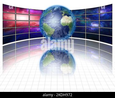 Écrans vidéo avec Terre. 3D rendu Banque D'Images