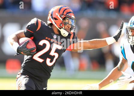 Cincinnati, Ohio, États-Unis. 6th novembre 2022. Chris Evans (25) des Bengals de Cincinnati au cours DE LA SEMAINE 9 de la saison régulière de la NFL entre les Carolina Panthers et les Bengals de Cincinnati à Cincinnati, Ohio. JP Waldron/Cal Sport Media/Alamy Live News Banque D'Images