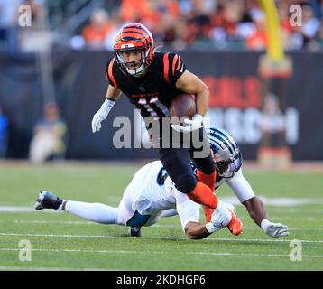 Cincinnati, Ohio, États-Unis. 6th novembre 2022. Trent Taylor (11) des Bengals de Cincinnati au cours DE LA SEMAINE 9 de la saison régulière de la NFL entre les Carolina Panthers et les Bengals de Cincinnati à Cincinnati, Ohio. JP Waldron/Cal Sport Media/Alamy Live News Banque D'Images