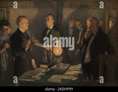 Un tableau d'Arthur I. Keller montrant le président Calvin Coolidge prêtant le serment d'investiture Banque D'Images