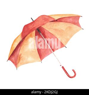 Parapluie rouge-jaune. Illustration aquarelle sur fond blanc. Isoler Banque D'Images