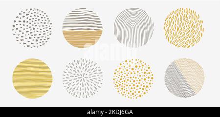 Ensemble de cercles de motif de ligne abstrait. Texture dessinée à la main, ligne décorative, spirale, élément rond graphique griffé. Texture de grunge de forme dessinée par cercle. Illustration vectorielle Illustration de Vecteur