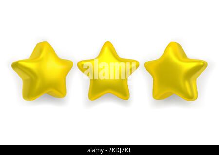 Trois étoiles luisantes et réalistes isolées sur fond blanc. Illustration de Vecteur