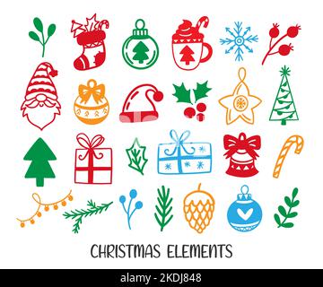 Motifs de Noël éléments emblématiques dans la collection style doodle Illustration de Vecteur