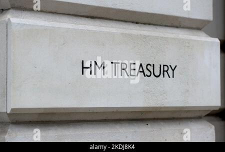 Photo du dossier datée du 11/01/18 de la signalisation pour HM Treasury à Westminster, Londres, alors que les conservateurs devraient abandonner le thatchérisme « bancal » et reconnaître que la croissance sera plus lente, a déclaré un conseiller de deux anciens chanceliers. Banque D'Images