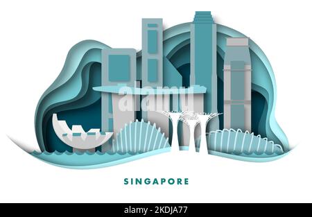 Affiche de voyage en papier vecteur de Singapour Illustration de Vecteur