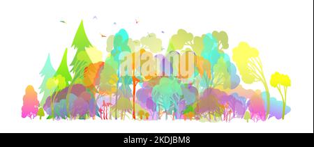 Forêt arc-en-ciel. Illustration vectorielle d'arbres colorés. Arbres multicolores. Forêt. Illustration vectorielle Illustration de Vecteur