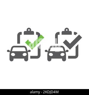 Rapport de diagnostic du véhicule avec icône de vecteur coche. Service de réparation automatique et symbole de presse-papiers plein. Illustration de Vecteur