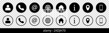 Icônes d'informations de contact de la carte de visite. Ensemble d'icônes pour nous contacter. Conception d'applications Web et mobiles. Illustration vectorielle isolée sur fond transparent Illustration de Vecteur