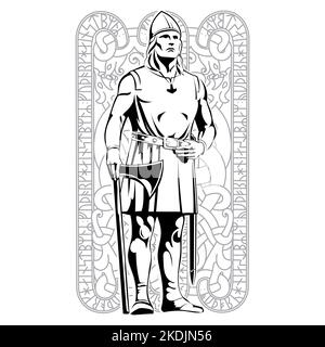 Design viking. Vieux Norse guerriers avec hache et épée Illustration de Vecteur