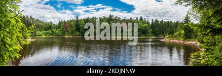 vue panoramique sur un magnifique réservoir sur la rivière. Górecko Kościelne, Pologne Banque D'Images