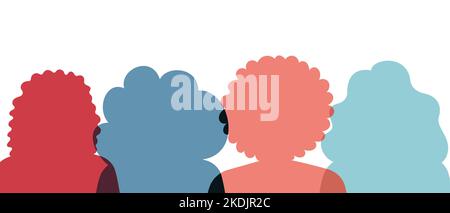 Profil de silhouette groupe d'hommes et de femmes de la culture diversifiée. Diversité des personnes multiethniques et multiraciales. Concept d'égalité raciale et anti Illustration de Vecteur